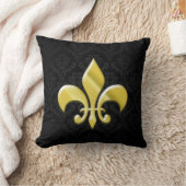 Black/Gold Damask Fleur de Lis Throw Pillow (Blanket)