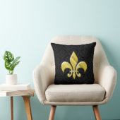 Black/Gold Damask Fleur de Lis Throw Pillow (Chair)