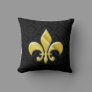 Black/Gold Damask Fleur de Lis Throw Pillow