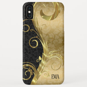Black Gold Damask Gold Swirls iPhone XS Max Case