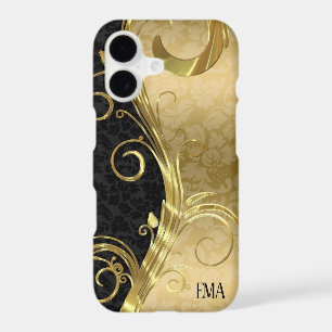 Black Gold Damask Gold Swirls iPhone 17 Case