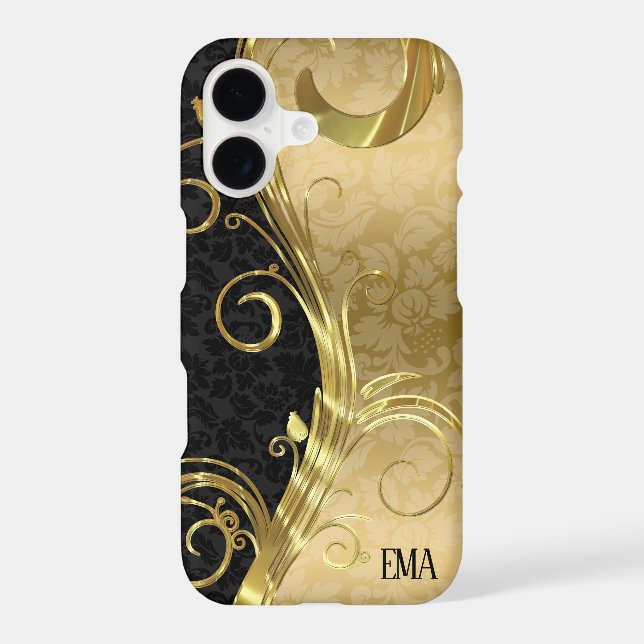 Black Gold Damask Gold Swirls Case-Mate iPhone Case (Back)