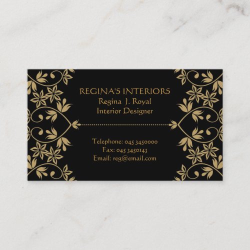 Black Gold Damask  Interiors Business Cards