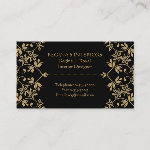 Customizable Black Gold Damask  Interiors Business Cards