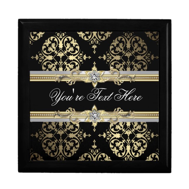 Black Gold Damask Keepsake Gift Box (Front)