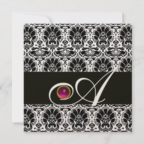 BLACK GOLD  DAMASK MONOGRAM Pink Fuchsia Amethyst Invitation