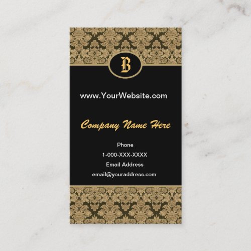 Black Gold Damask Monogram Profile Card Business Card