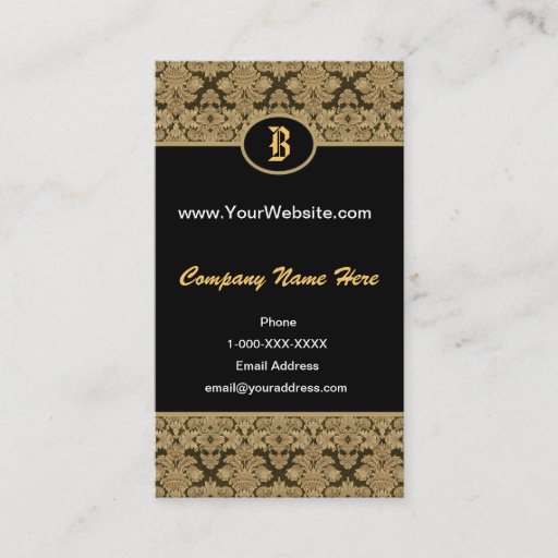 Customizable Black Gold Damask Monogram Profile Card Business Card