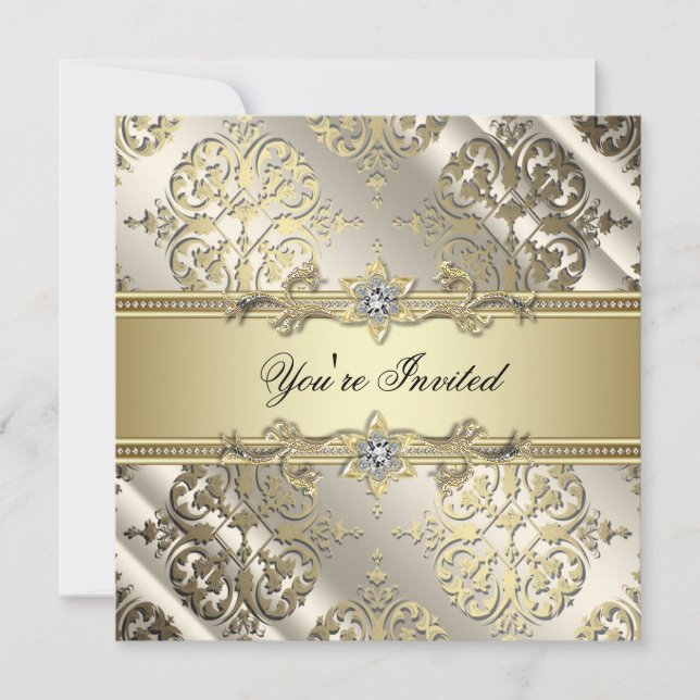 Black Gold Damask Party Invitation (Front)
