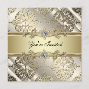 Black Gold Damask Party Invitation