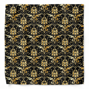 Black gold Damask pattern Bandana