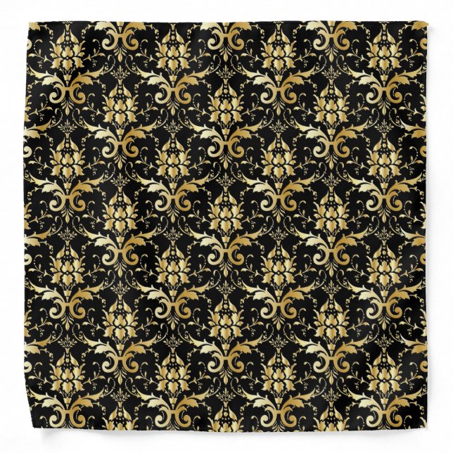Black gold Damask pattern Bandana (Front)