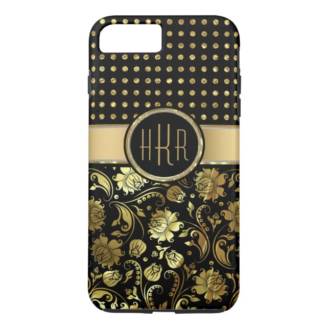 Black & Gold Damask & PolkaDot Combination Case-Mate iPhone Case (Back)