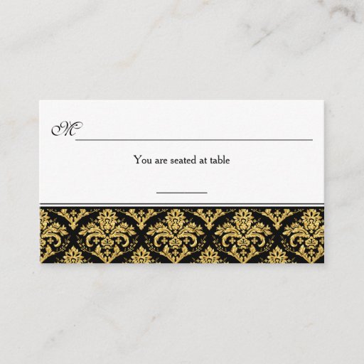 Customizable Black, Gold Damask Reception Place Card Business Cards
