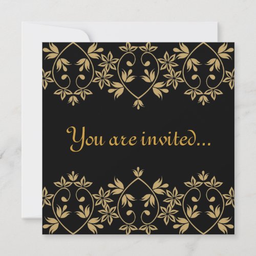 Black gold damask royal Wedding Invitations