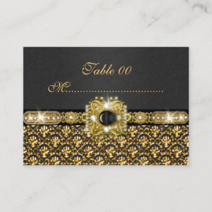 Black gold damask "table number" wedding place card