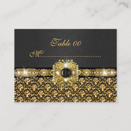 Black Gold Damask "table Number" Wedding Place Card