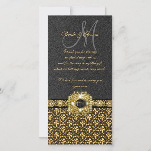 Black gold damask thank you thank you card