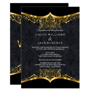 Black Gold Damask Wedding Invitation