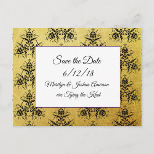Black Gold Damask Wedding Save the Date Postcards