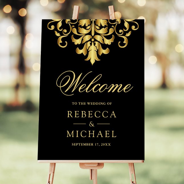 Black Gold Damask Wedding Welcome Sign (Creator Uploaded)