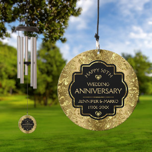 Black & Gold Damasks 50th Wedding Anniversary Wind Chime