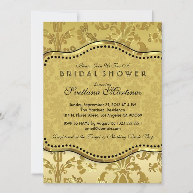 Black & Gold Danasks Bridal Shower Invite (Front)
