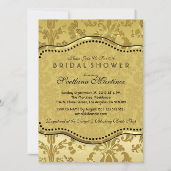 Black & Gold Danasks Bridal Shower Invite by ArtOnCardsStamps at Zazzle