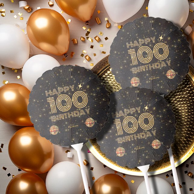 Black Gold Dancing Disco Ball 100th Happy Birthday Balloon (Creator Uploaded)