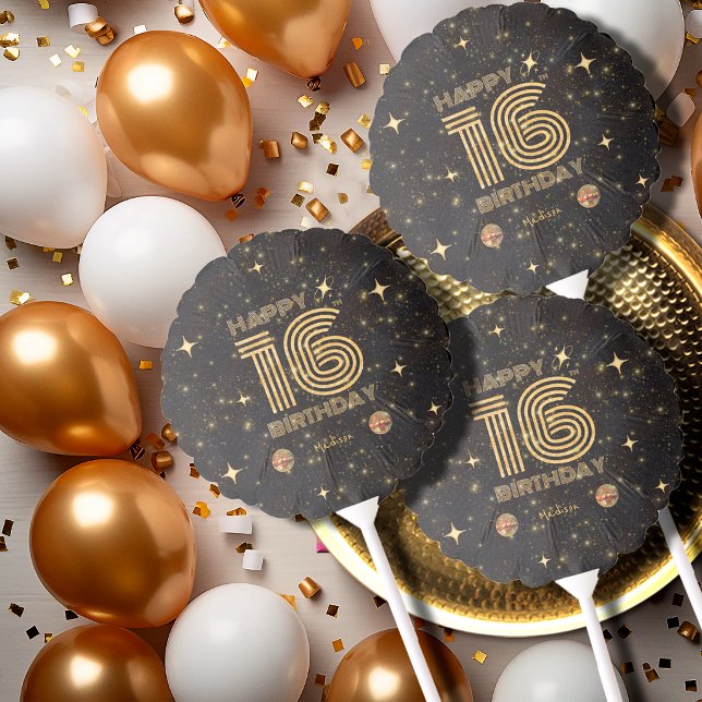 Black Gold Dancing Disco Ball 16th Happy Birthday Balloon (Creator Uploaded)