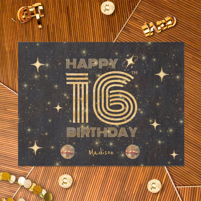 Black Gold Dancing Disco Ball 16th Happy Birthday Tissue Paper (Creator Uploaded)
