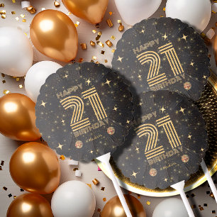 Black Gold Dancing Disco Ball 21st Happy Birthday Balloon