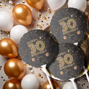 Black Gold Dancing Disco Ball 30th Happy Birthday Balloon