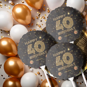 Black Gold Dancing Disco Ball 40th Happy Birthday Balloon