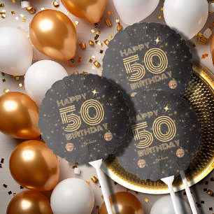 Black Gold Dancing Disco Ball 50th Happy Birthday Balloon