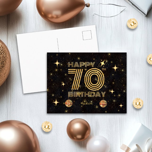 Black Gold Dancing Disco Ball 70th Happy Birthday Postcard (Creator Uploaded)