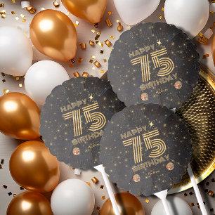 Black Gold Dancing Disco Ball 75th Happy Birthday Balloon