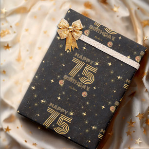 Black Gold Dancing Disco Ball 75th Happy Birthday Wrapping Paper