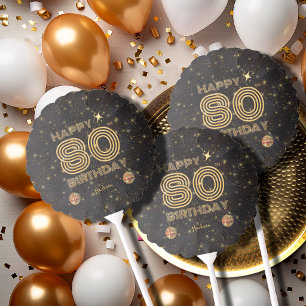 Black Gold Dancing Disco Ball 80th Happy Birthday Balloon