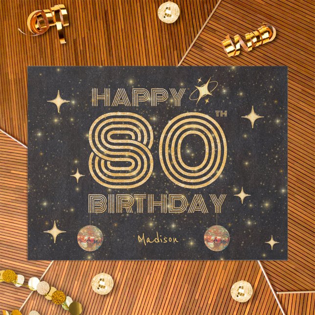 Black Gold Dancing Disco Ball 80tht Happy Birthday Tissue Paper (Creator Uploaded)