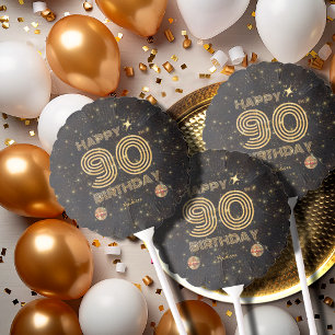 Black Gold Dancing Disco Ball 90th Happy Birthday Balloon