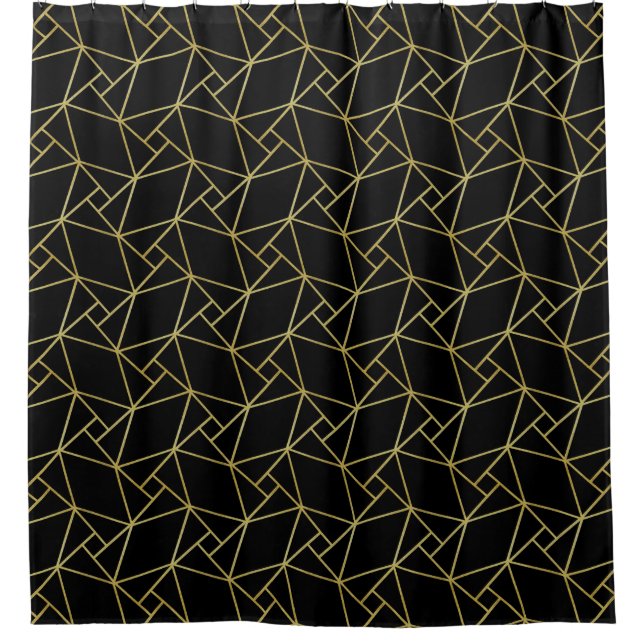 Black Gold Deco Abstract Geometric Pattern Luxury  Shower Curtain (Front)