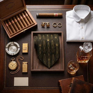 Black Gold Deco Skyscraper Spire Neck Tie