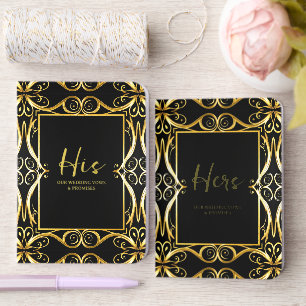 Black gold decorative luxury his her wedding vows foil vow books
