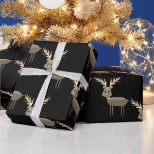 Black & Gold Deer Christmas Wrapping Paper Sheet