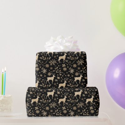 Black &amp; Gold Deer Wrapping Paper | Elegant Holiday