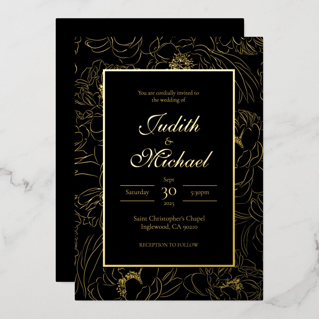 Black Gold Deluxe Evening Wedding Foil Invitation | Zazzle