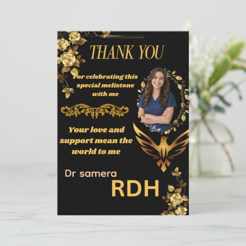 Black & Gold Dental Hygienist Graduation Thank You Card