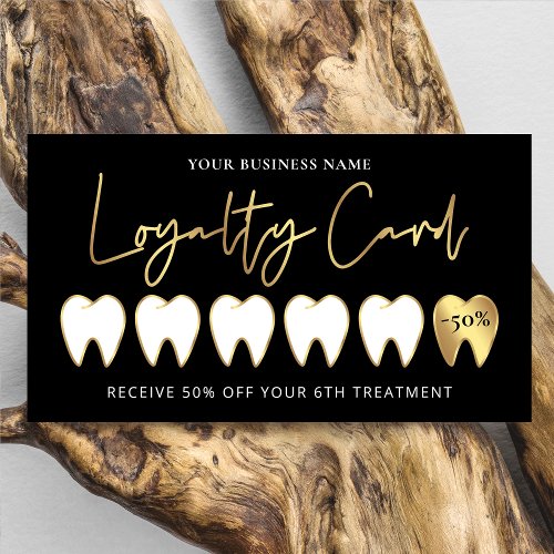 Black  Gold Dentist Logo Lux Modern Orthodontist Loyalty Card