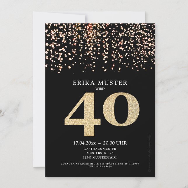 Black Gold Design 40th Birthday Invitations (Front)